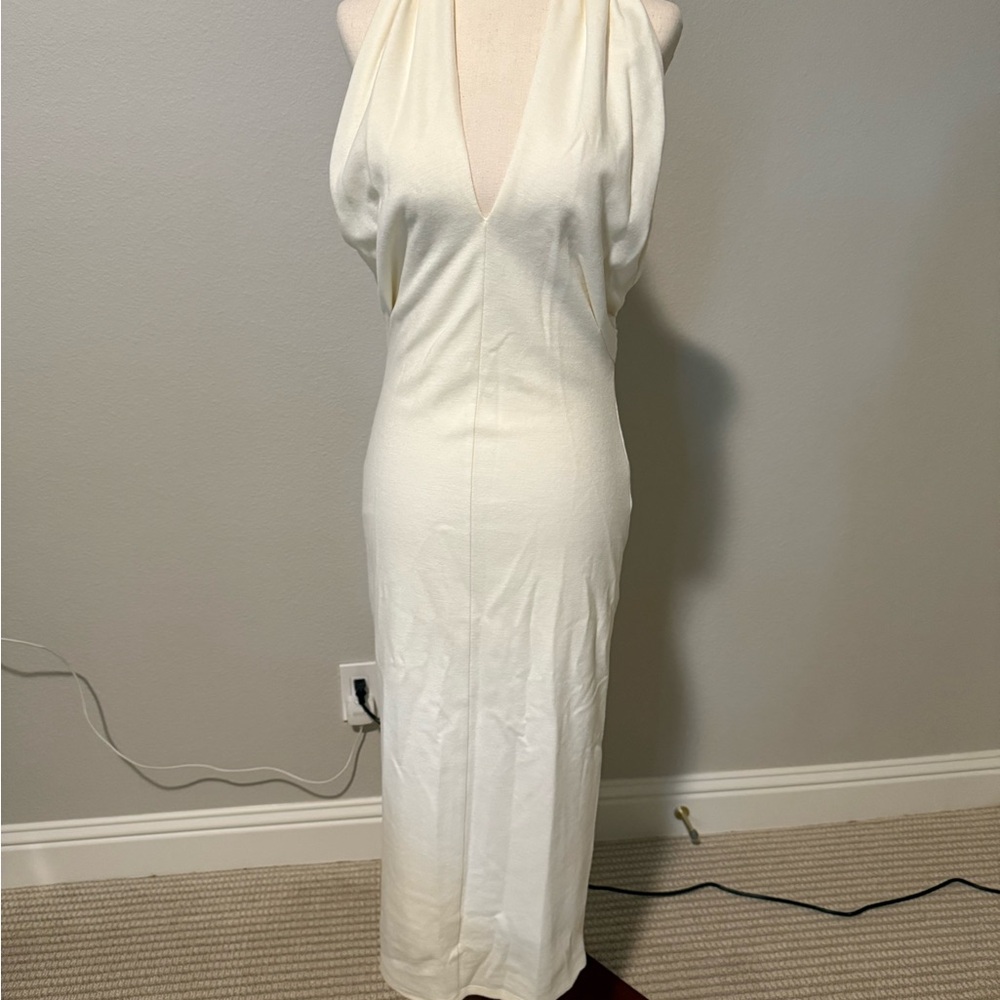Alice + Olivia light ecru halter dress - lined, NEW WITH TAGS